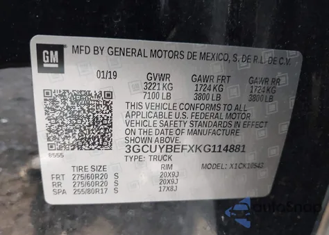 2019 Chevrolet Silverado 1500 Custom из США, поврежденный, VIN 3GCUYBEFXKG114881